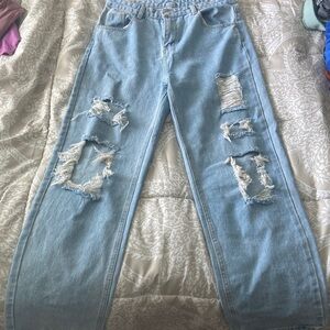 High waist straight leg ripped jeans